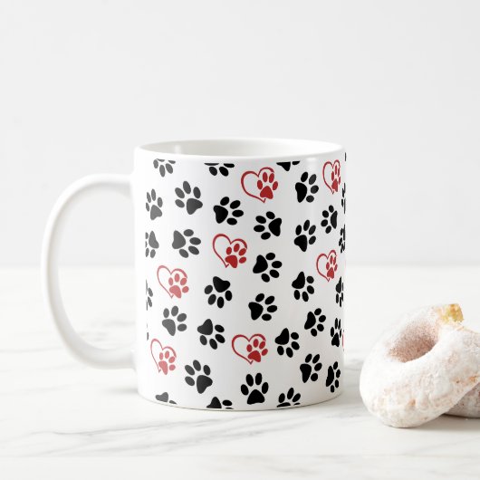 Muster von Paws, schwarzen Paws, roten Paws, Herz Kaffeetasse (Mit Donut)