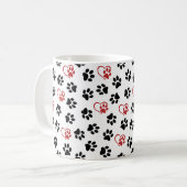 Muster von Paws, schwarzen Paws, roten Paws, Herz Kaffeetasse (Vorderseite Links)