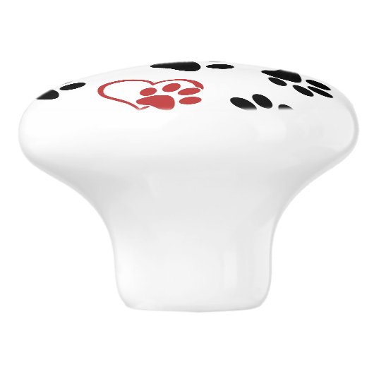 Muster von Paws, schwarzen Paws, roten Paws, Herz Keramikknauf (Seitenansicht)