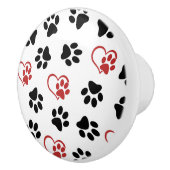 Muster von Paws, schwarzen Paws, roten Paws, Herz Keramikknauf (Rechts)