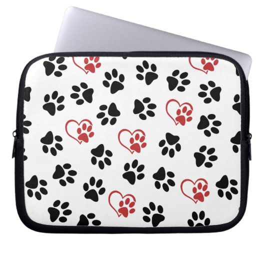 Muster von Paws, schwarzen Paws, roten Paws, Herz Laptopschutzhülle (Vorderseite)