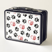 Muster von Paws, schwarzen Paws, roten Paws, Herz Metall Brotdose (Rückseite)