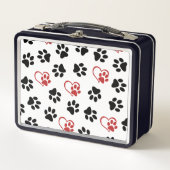 Muster von Paws, schwarzen Paws, roten Paws, Herz Metall Brotdose (Vorderseite)