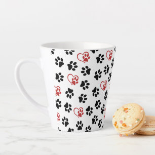 Muster von Paws, schwarzen Paws, roten Paws, Herz Milchtasse