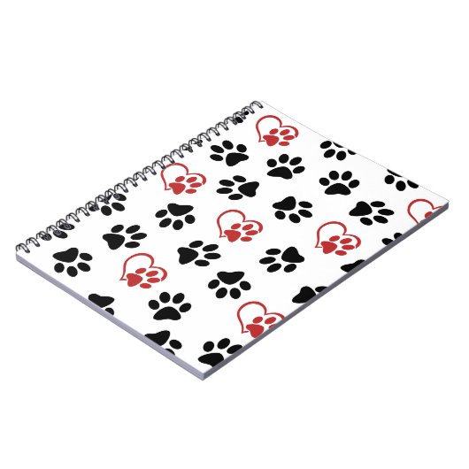 Muster von Paws, schwarzen Paws, roten Paws, Herz Notizblock (Linke Seite)