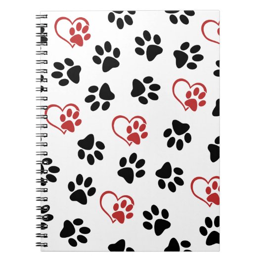 Muster von Paws, schwarzen Paws, roten Paws, Herz Notizblock (Vorderseite)