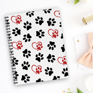 Muster von Paws, schwarzen Paws, roten Paws, Herz Notizblock
