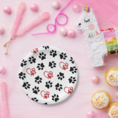 Muster von Paws, schwarzen Paws, roten Paws, Herz Pappteller (Party)