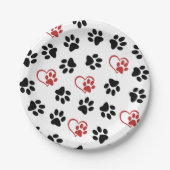 Muster von Paws, schwarzen Paws, roten Paws, Herz Pappteller (Vorderseite)