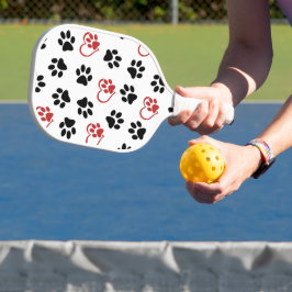 Muster von Paws, schwarzen Paws, roten Paws, Herz Pickleball Schläger