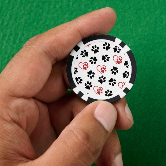 Muster von Paws, schwarzen Paws, roten Paws, Herz Pokerchips (Hand)