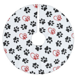 Muster von Paws, schwarzen Paws, roten Paws, Herz Polyester Weihnachtsbaumdecke