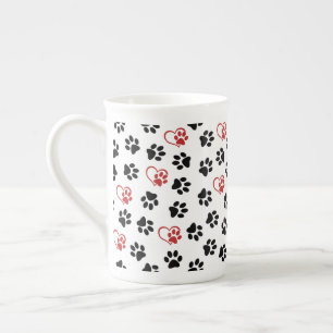 Muster von Paws, schwarzen Paws, roten Paws, Herz Porzellantasse