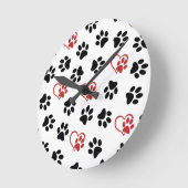 Muster von Paws, schwarzen Paws, roten Paws, Herz Runde Wanduhr (Winkel)
