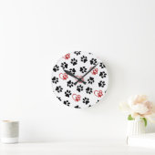 Muster von Paws, schwarzen Paws, roten Paws, Herz Runde Wanduhr (Zuhause)