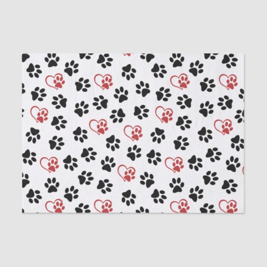 Muster von Paws, schwarzen Paws, roten Paws, Herz Seidenpapier (Vorderseite)