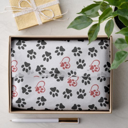 Muster von Paws, schwarzen Paws, roten Paws, Herz Seidenpapier (Geschenk)