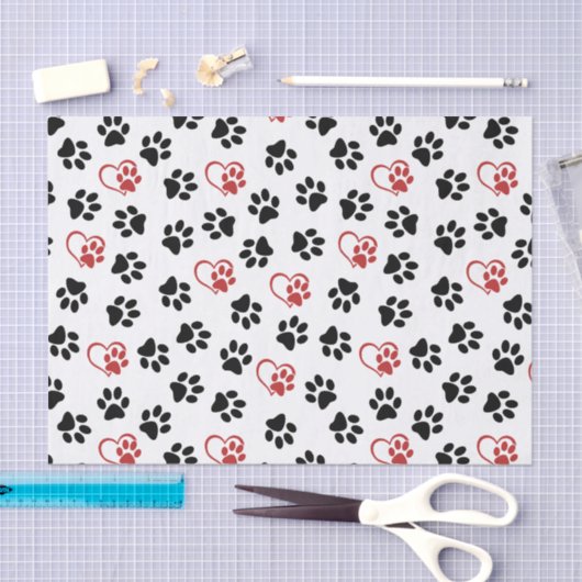 Muster von Paws, schwarzen Paws, roten Paws, Herz Seidenpapier (Handwerk)