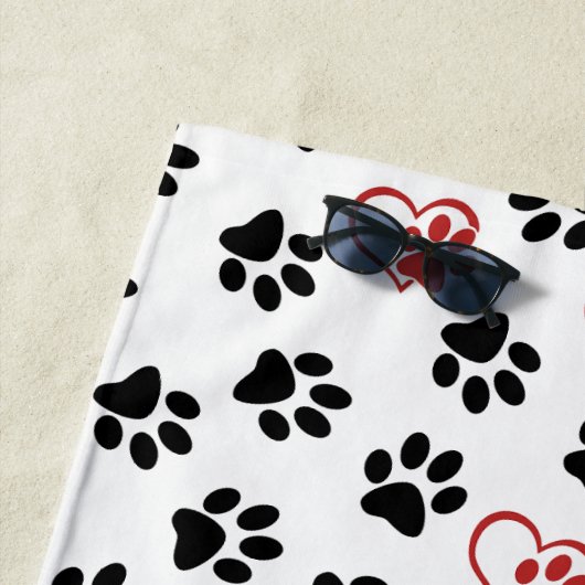 Muster von Paws, schwarzen Paws, roten Paws, Herz Strandtuch (Beispiel)