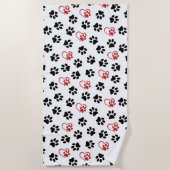 Muster von Paws, schwarzen Paws, roten Paws, Herz Strandtuch (Vorderseite)