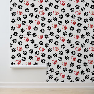 Muster von Paws, schwarzen Paws, roten Paws, Herz Tapete