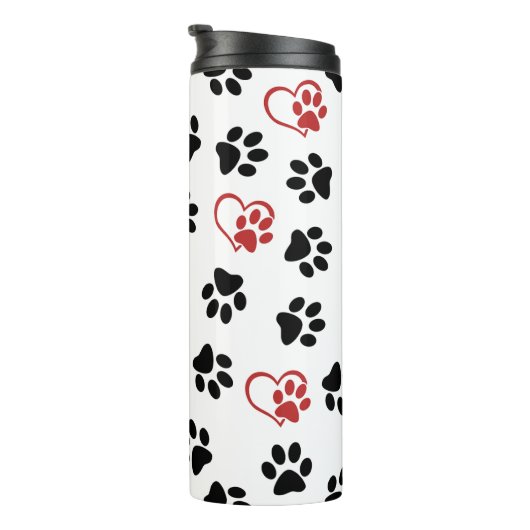 Muster von Paws, schwarzen Paws, roten Paws, Herz Thermosbecher (Nach rechts gedreht)