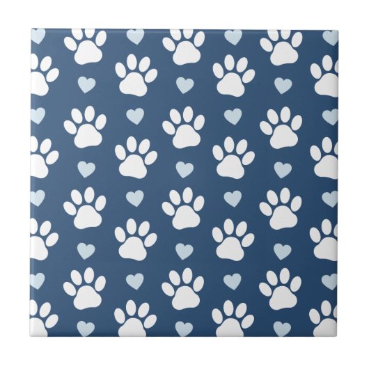 Muster von Pfähnen, Hundpfägen, weißen Pfoten, bla Fliese (Vorderseite)