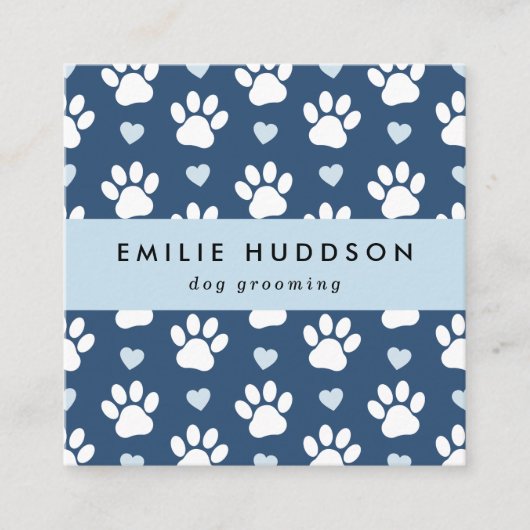 Muster von Pfoten, Hunde-Groomer, Hunde-Walker, Pe Quadratische Visitenkarte (Vorderseite)