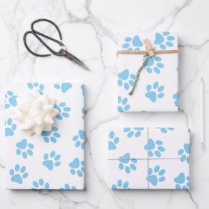 Muster von Pfoten, Hundeschäben, blaue Baby-Paws Geschenkpapier Set