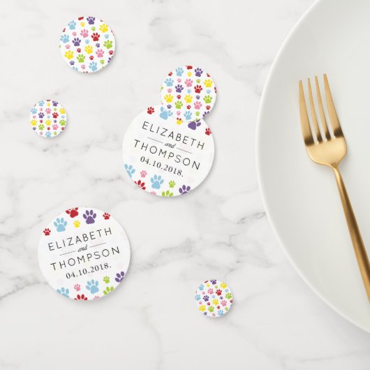 Muster von Pfoten, Hundeschäben, farbenfrohe Pfote Konfetti (Gruppe)