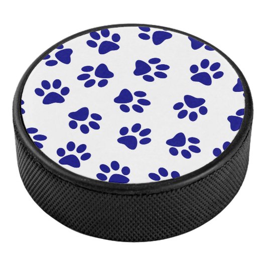 Muster von Pfoten, Hundeschäften, blaue Navy-Paws Eishockey Puck (3/4)
