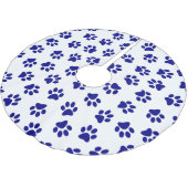 Muster von Pfoten, Hundeschäften, blaue Navy-Paws Polyester Weihnachtsbaumdecke (Schrägansicht)