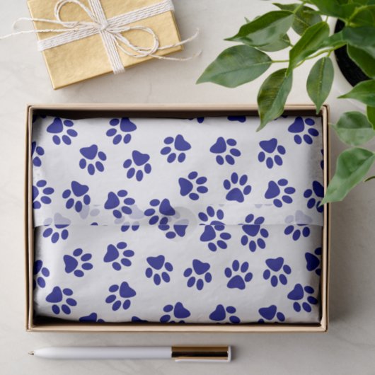Muster von Pfoten, Hundeschäften, blaue Navy-Paws Seidenpapier (Geschenk)