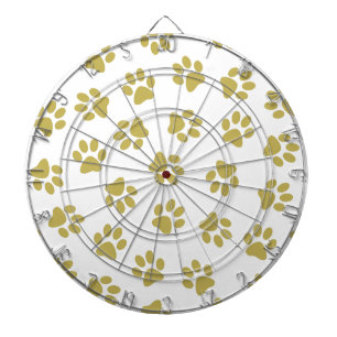 Muster von Pfoten, Hundeschäften, goldenen Pfoten Dartscheibe