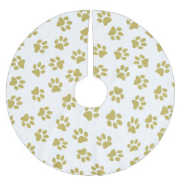 Muster von Pfoten, Hundeschäften, goldenen Pfoten Polyester Weihnachtsbaumdecke