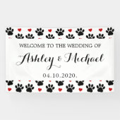 Muster von Pfoten, Hundeschäften, Herz, Hochzeit Banner (Horizontal)