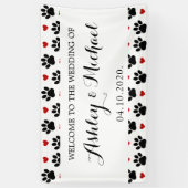 Muster von Pfoten, Hundeschäften, Herz, Hochzeit Banner (Vertikal)