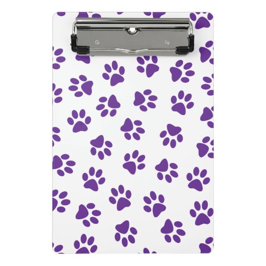 Muster von Pfoten, Hundeschäften, Lila Pfoten Mini Klemmbrett (Vorderseite)
