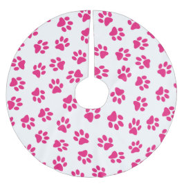 Muster von Pfoten, Hundeschrauben, rosa Pfoten Polyester Weihnachtsbaumdecke
