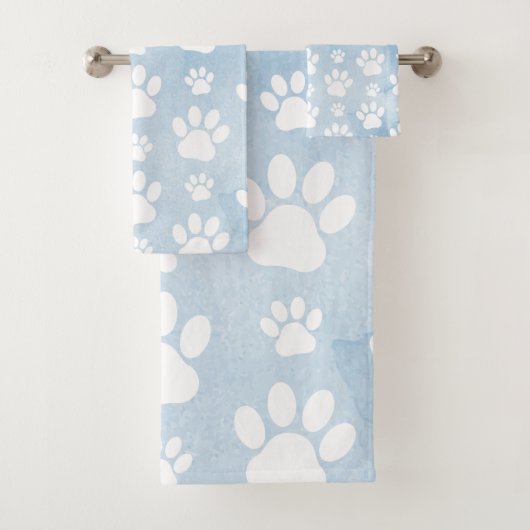 Muster von Pfoten, Weiße Pfoten, Wasserfarben, Bla Badhandtuch Set (Insitu)
