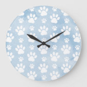Muster von Pfoten, Weiße Pfoten, Wasserfarben, Bla Große Wanduhr (Vorderseite)