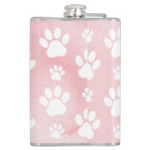 Muster von Pfoten, weißen Pfoten, Aquarellfarben, Flachmann (Rückseite)