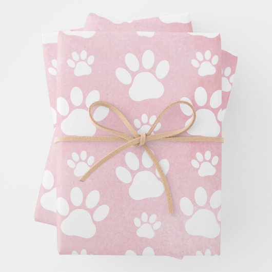 Muster von Pfoten, weißen Pfoten, Aquarellfarben, Geschenkpapier Set (Beispiel)