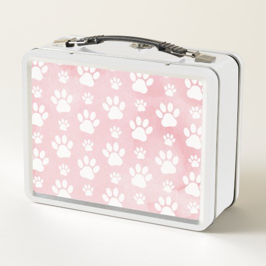 Muster von Pfoten, weißen Pfoten, Aquarellfarben,  Metall Brotdose (Rückseite)