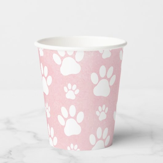 Muster von Pfoten, weißen Pfoten, Aquarellfarben, Pappbecher (Vorderseite)