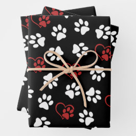 Muster von Pfoten, weißen Pfoten, roten Pfoten, He Geschenkpapier Set