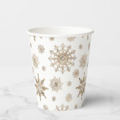 Muster von Schneeflocken in goldgelber Farbe Pappbecher (Rückseite)