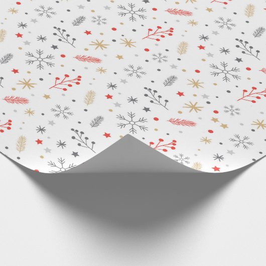 Muster von Schneeflocken und Pflanze auf Weiß Geschenkpapier (Ecke)
