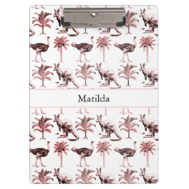 Muster von Strauß, Kängurus und Palmen Klemmbrett