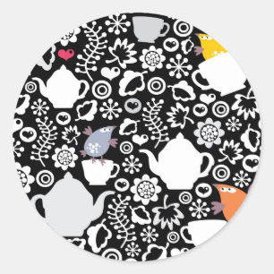 Muster von Vögeln und Tassen Runder Aufkleber